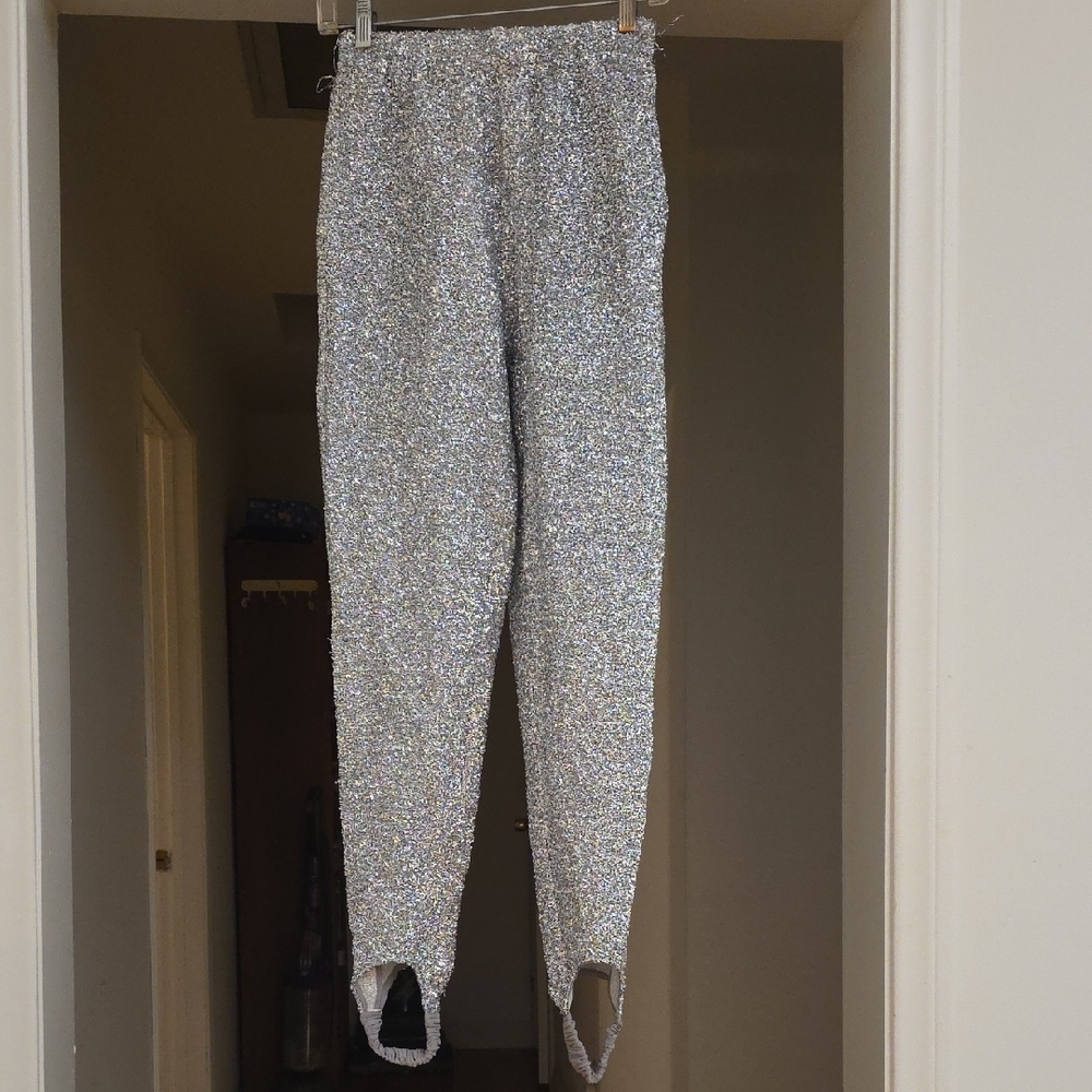 NEW RHODE LAURA TEXTURED SILVER METALLIC STIRRUP PANTS SIZE XS - Picture 2 of 11